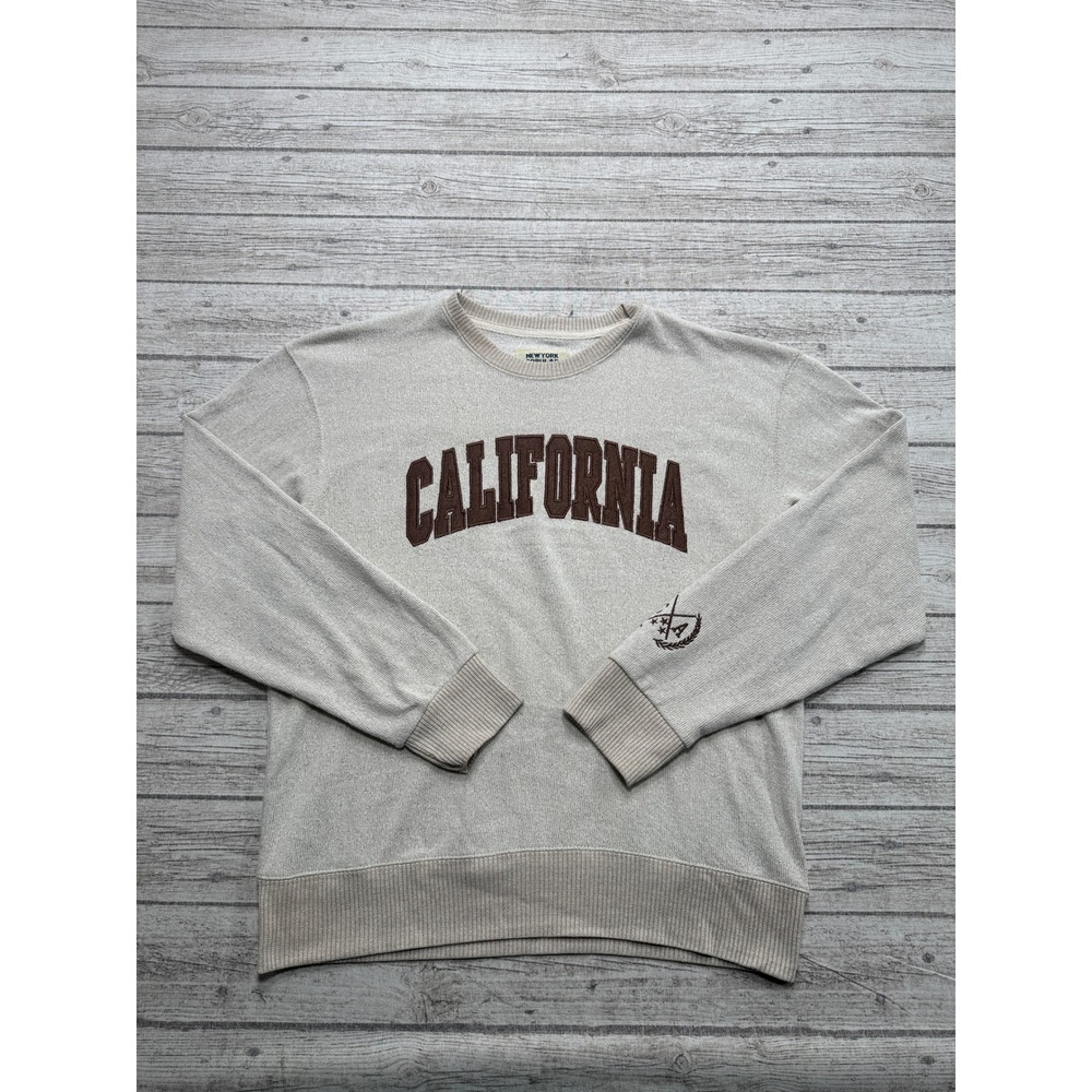 California Varsity Sweatshirt Men's XL Beige Pullover Crewneck New York Polular